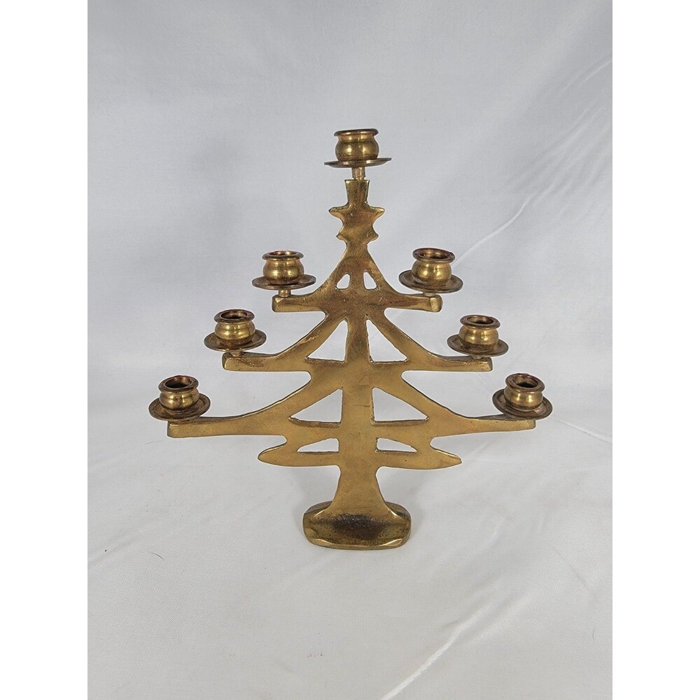 Vintage Christmas Tree Brass Candle Holder Candelabra Korea Modernist/Brutalist